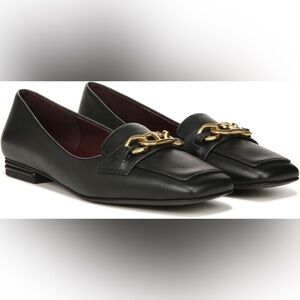 Franco Sarto women’s Tiari Elegant Black slip onLoafers w/ Gold Accent sz 8.5M